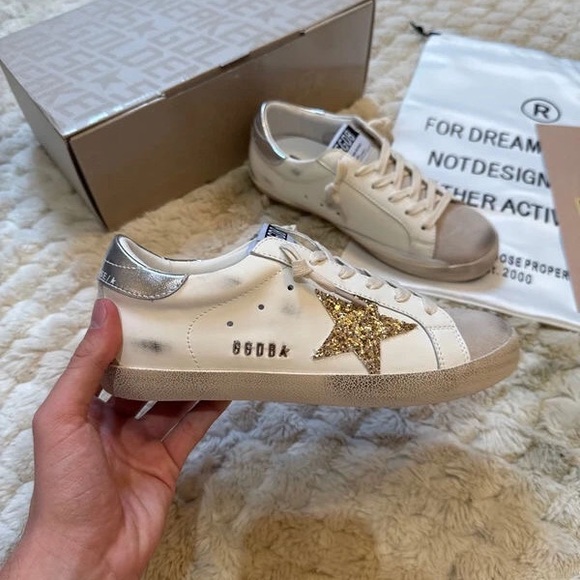 Golden Goose White Sneakers with Gold Star and Silver Accents - Picture 1 of 8